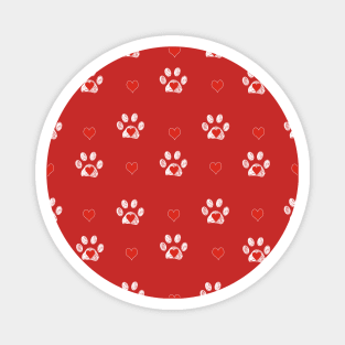 White doodle paw prints red hearts Magnet